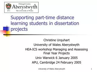 Supporting part-time distance learning students in dissertation projects