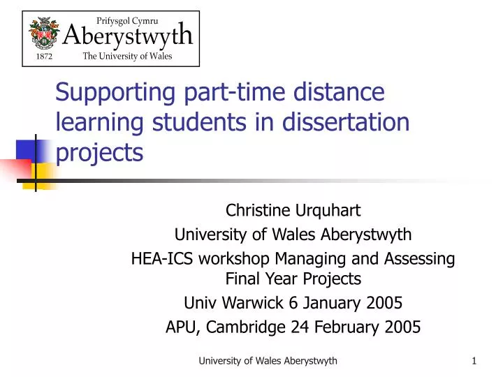 supporting part time distance learning students in dissertation projects