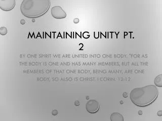Maintaining Unity pt. 2