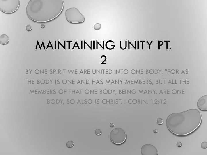 maintaining unity pt 2