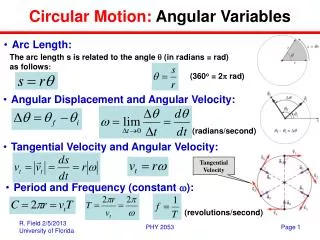 Circular Motion: Angular Variables