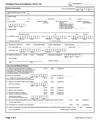 Smallpox Case Investigation (Form 1A)