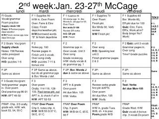 2 nd week:Jan. 23-27 th McCage