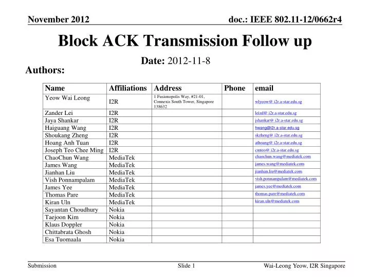 block ack transmission follow up