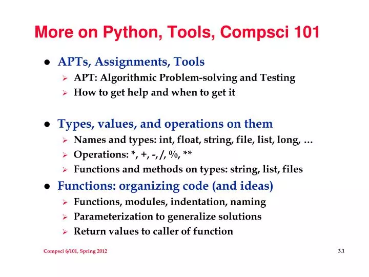 more on python tools compsci 101