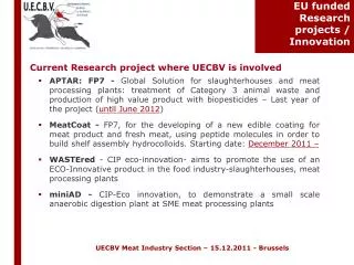 EU funded Research projects / Innovation
