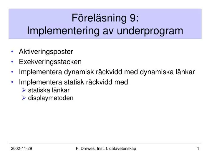 f rel sning 9 implementering av underprogram
