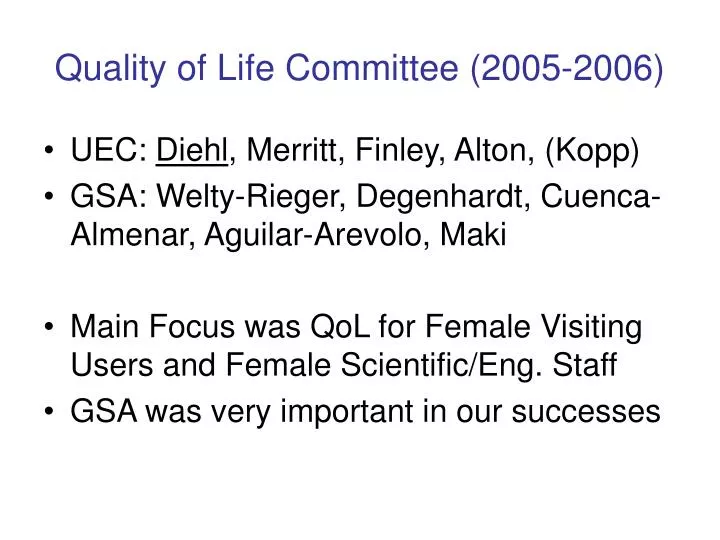 quality of life committee 2005 2006