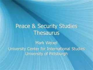 Peace &amp; Security Studies Thesaurus