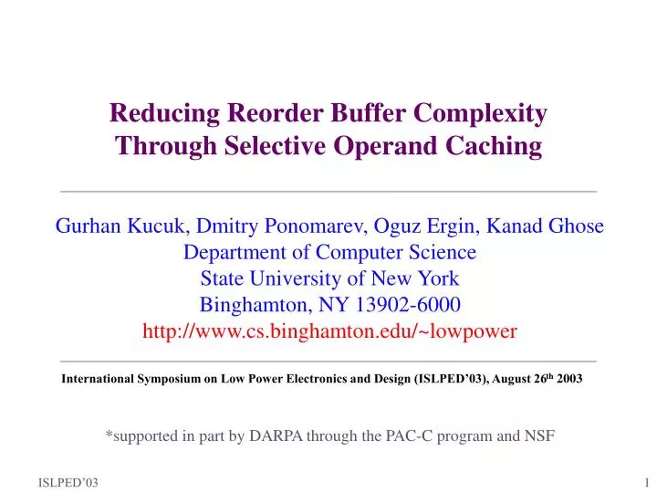 reducing reorder buffer complexity through selective operand caching