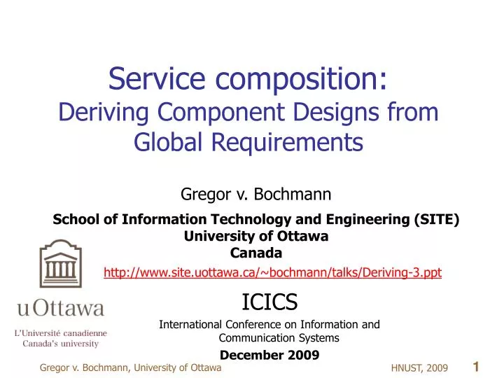 service composition deriving component designs from global requirements