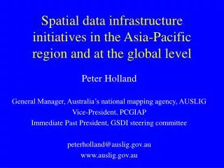 Spatial data infrastructure initiatives in the Asia-Pacific region and at the global level