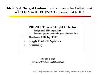 PHENIX Time-of-Flight Detector design and PID capability detector performance in year-1 operation