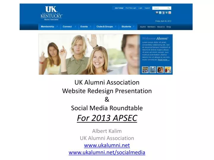 uk alumni association website redesign presentation social media roundtable for 2013 apsec