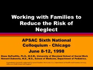 Working with Families to Reduce the Risk of Neglect