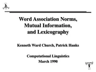 Word Association Norms, Mutual Information, and Lexicography