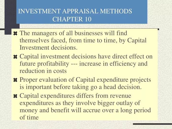 investment appraisal methods chapter 10