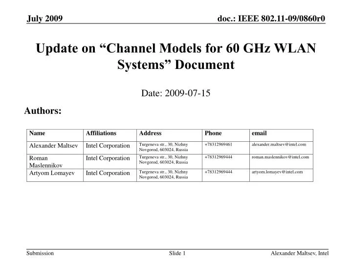 update on channel models for 60 ghz wlan systems document