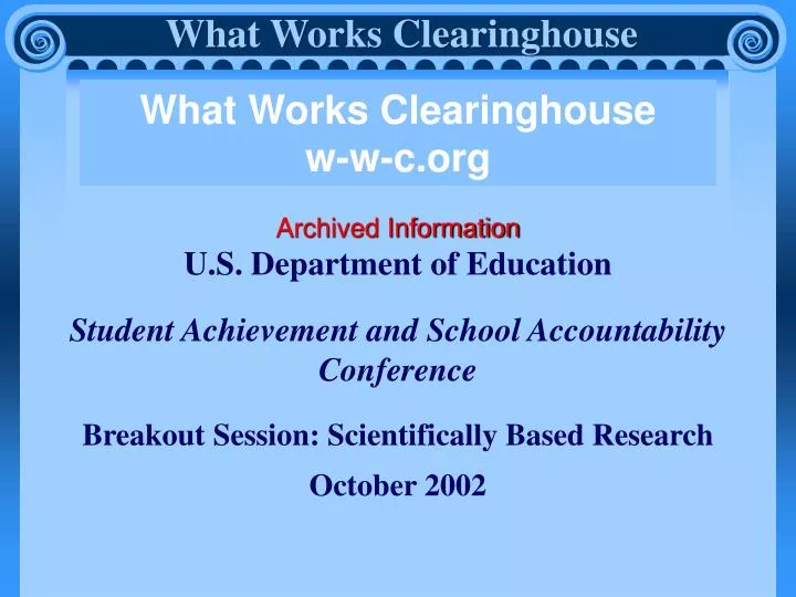 what works clearinghouse w w c org