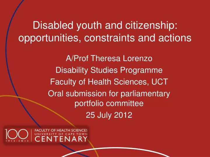 disabled youth and citizenship opportunities constraints and actions