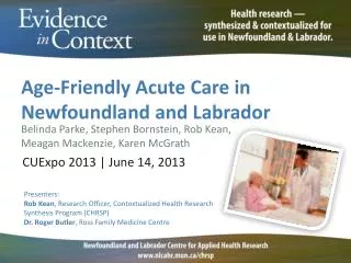 Age-Friendly Acute Care in Newfoundland and Labrador