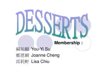 Membership : ??? You-Yi Su ??? Joanne Cheng ??? Lisa Chiu