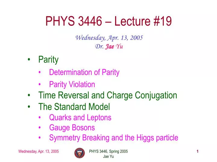 phys 3446 lecture 19