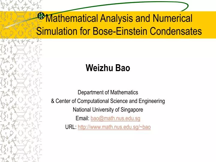 mathematical analysis and numerical simulation for bose einstein condensates