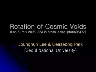 Rotation of Cosmic Voids (Lee &amp; Park 2006, ApJ in press, astro-ph/0606477)