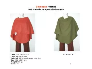 Catalogue Ruanas 100 % made in alpaca babe cloth