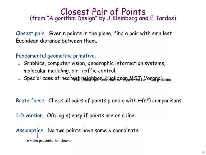 closest pair of points from algorithm design by j kleinberg and e tardos