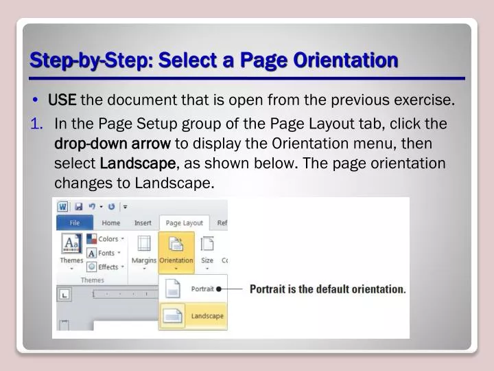 step by step select a page orientation