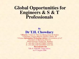 Global Opportunities for Engineers &amp; S &amp; T Professionals