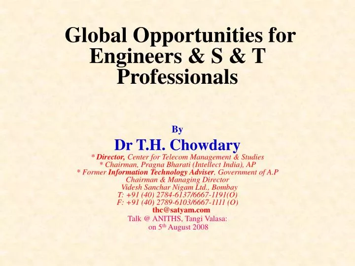 global opportunities for engineers s t professionals
