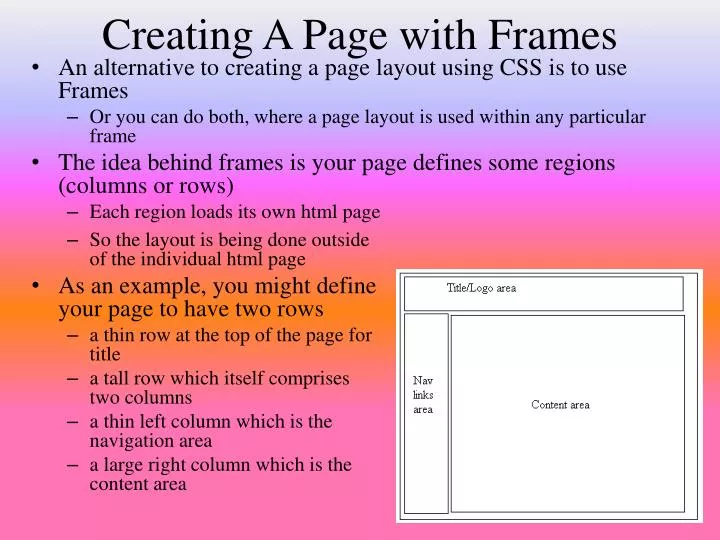 creating a page with frames