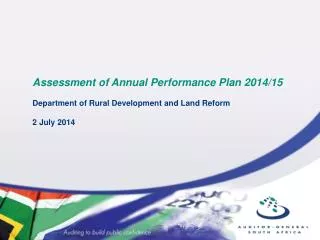 Assessment of Annual Performance Plan 2014/15 Department of Rural Development and Land Reform