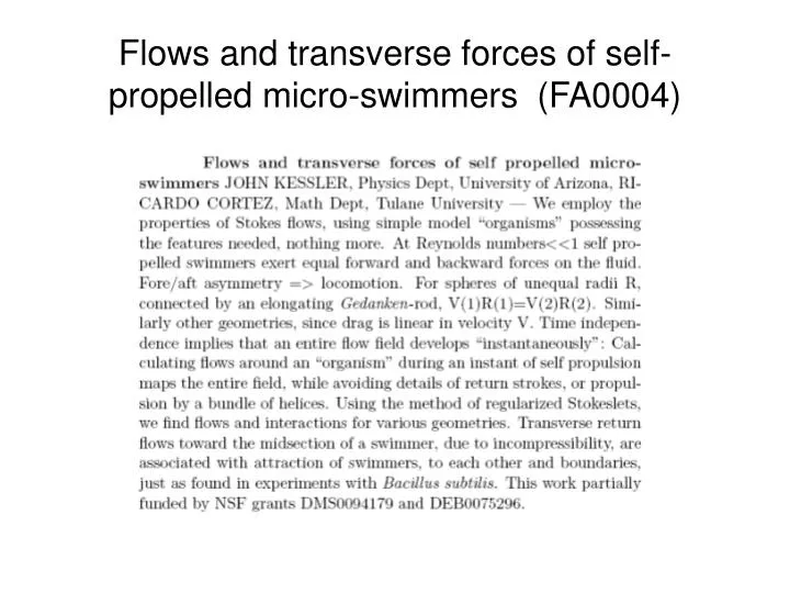 flows and transverse forces of self propelled micro swimmers fa0004