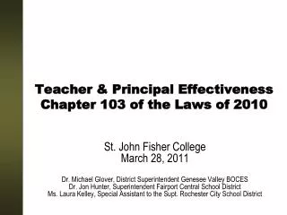 Teacher &amp; Principal Effectiveness Chapter 103 of the Laws of 2010