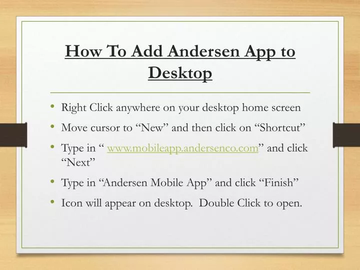 how to add andersen app to desktop