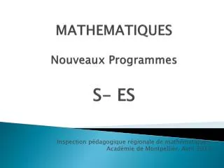 mathematiques nouveaux programmes s es