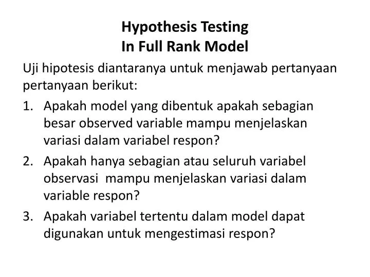 hypothesis testing in full rank model