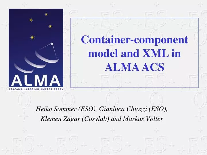 container component model and xml in alma acs