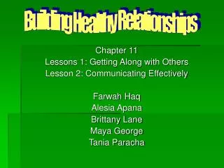 Chapter 11 Lessons 1: Getting Along with Others Lesson 2: Communicating Effectively Farwah Haq