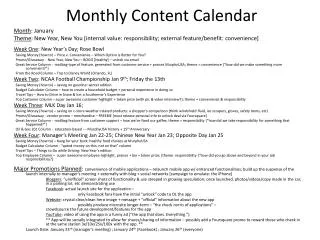 Monthly Content Calendar