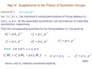 App IV. Supplements to the Theory of Symmetric Groups