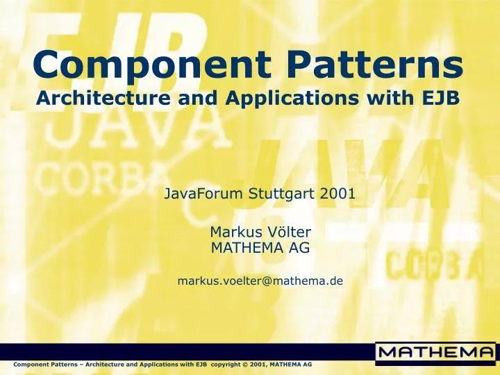 component patterns architecture and applications with ejb
