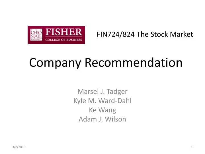 fin724 824 the stock market company recommendation