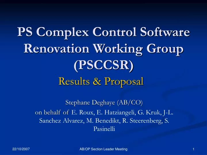 ps complex control software renovation working group psccsr