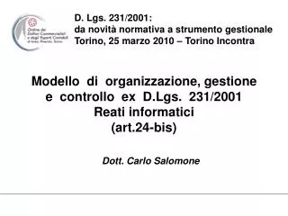 modello di organizzazione gestione e controllo ex d lgs 231 2001 reati informatici art 24 bis