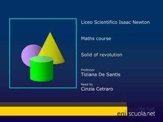 Liceo Scientifico Isaac Newton Maths course Solid of revolution Professor Tiziana De Santis